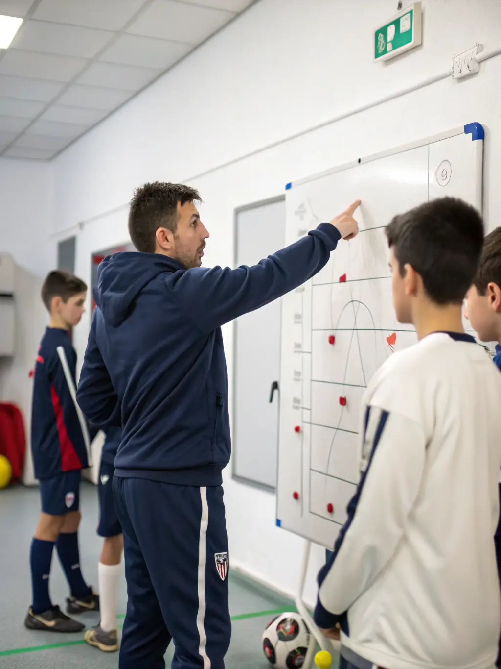 A young footballer receiving feedback from a coach, highlighting personalized attention and skill refinement.